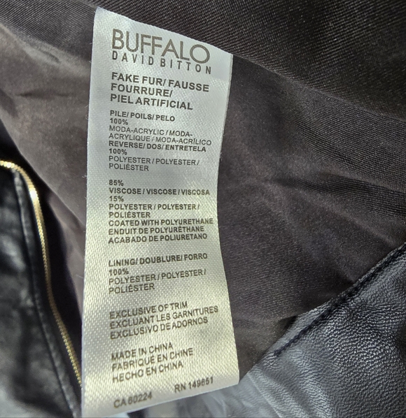 Vintage Buffalo David Bitton Vegan Faux Leather Black Moto Style Jack Medium - Picture 8 of 10